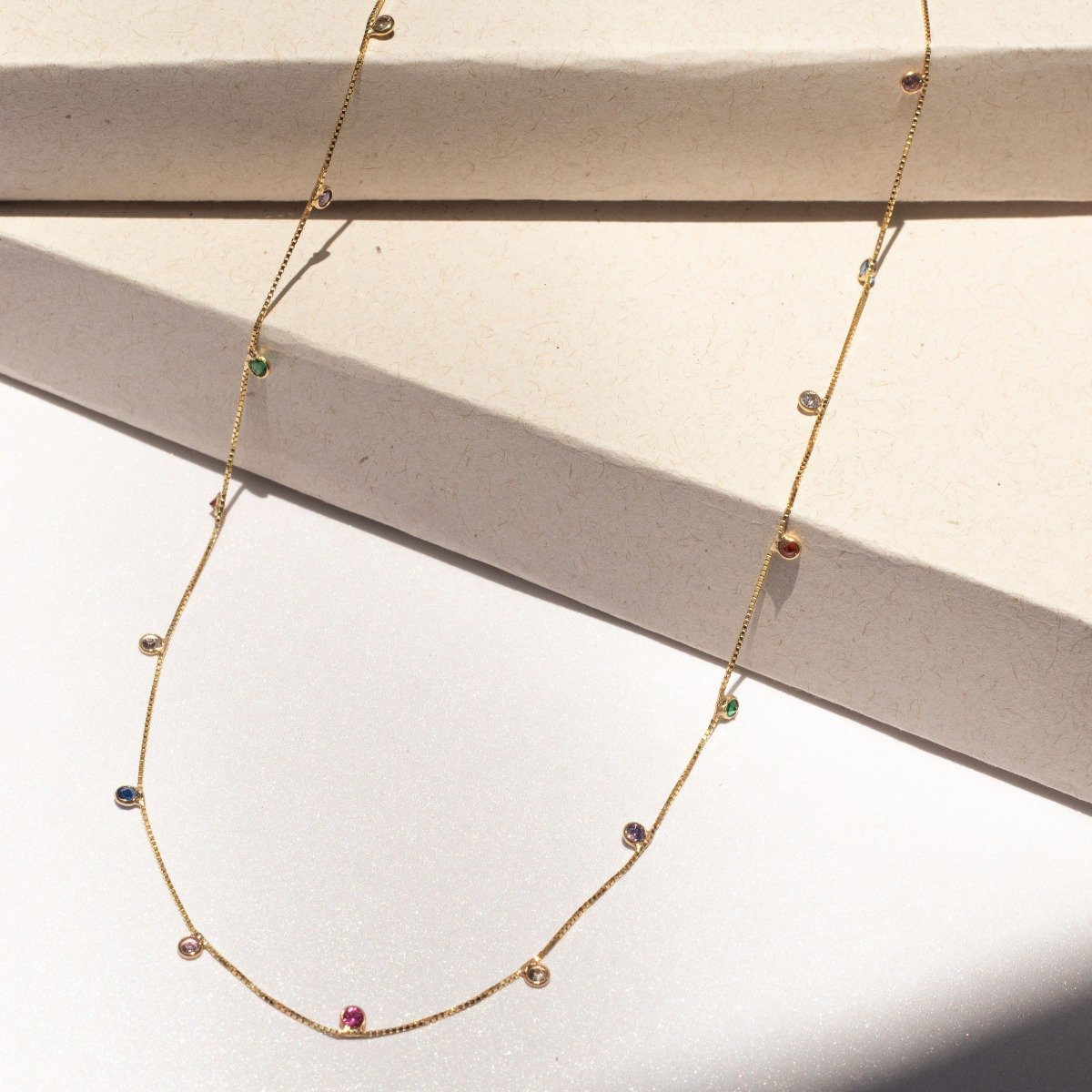 Colar Ouro 18k Pastilhas Zircônia Coloridas