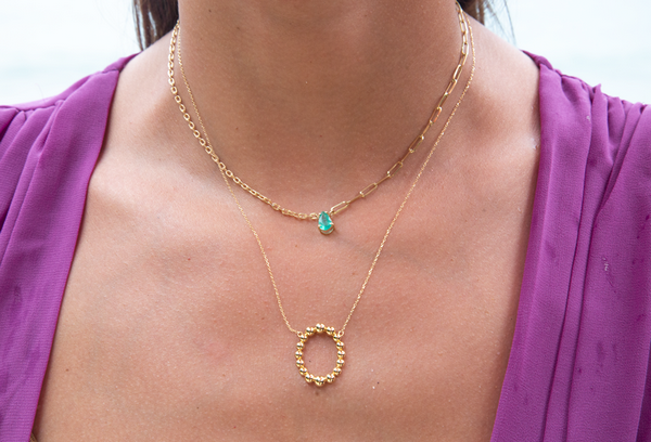 Colar Oval Bolinhas Ouro Liso 