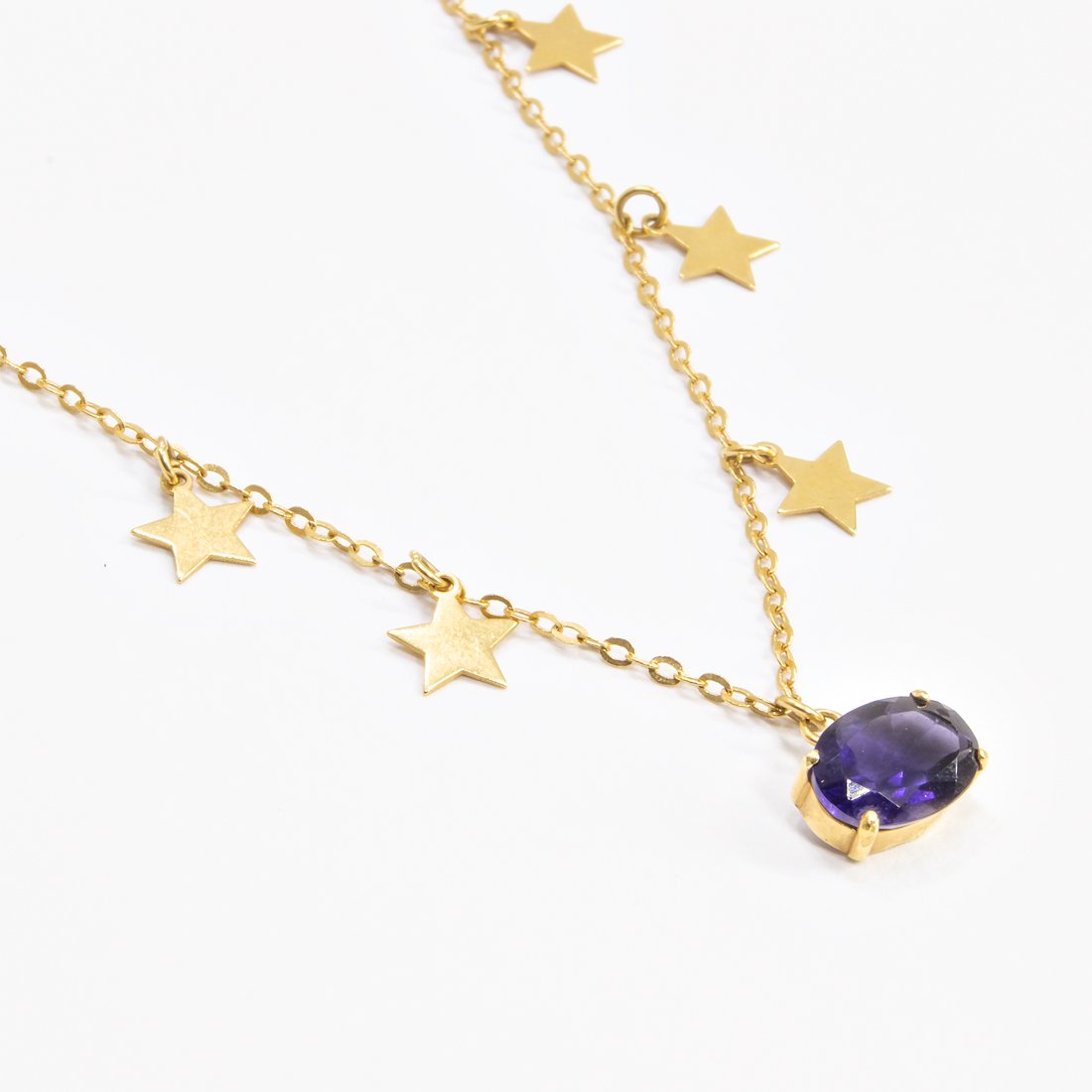 Colar Oval Safira Chapinha Estrela 