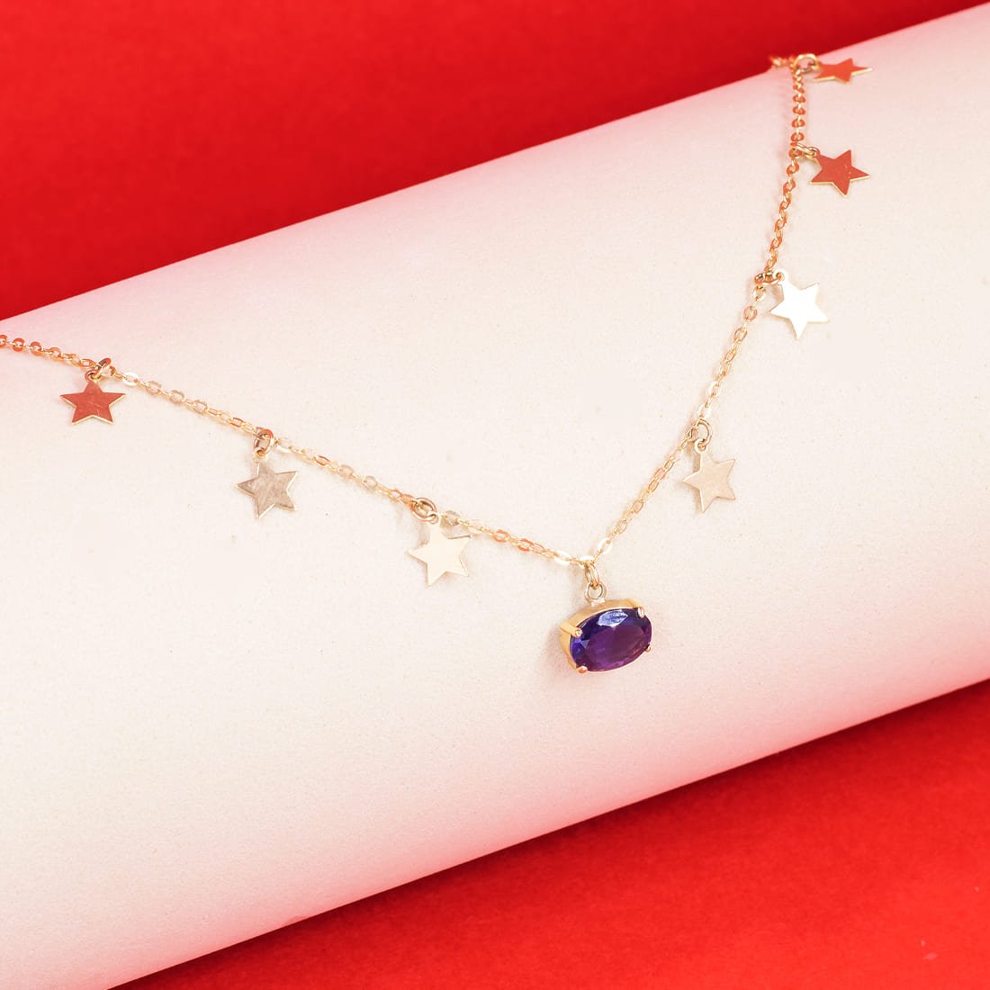 Colar Oval Safira Chapinha Estrela 