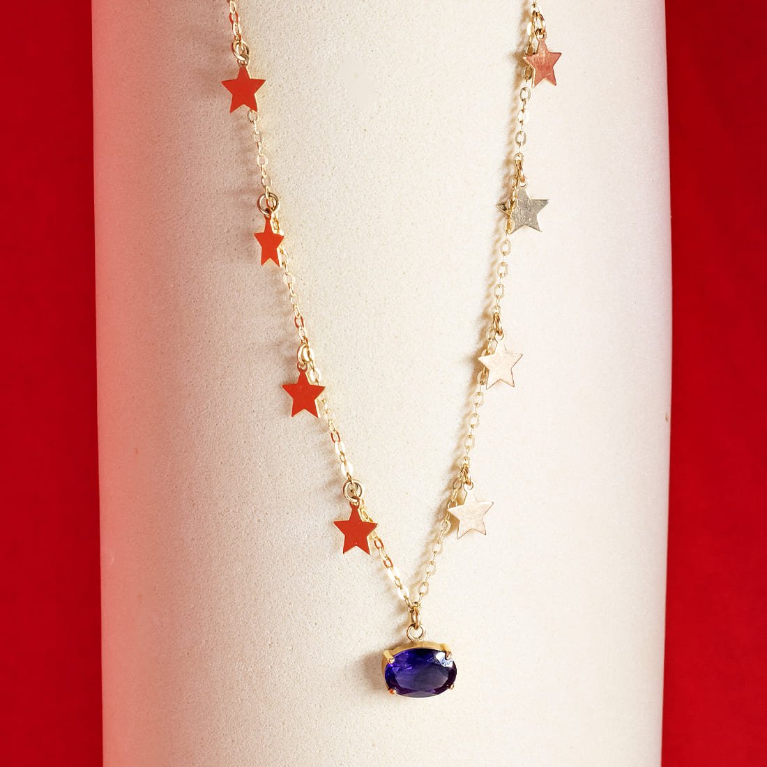 Colar Oval Safira Chapinha Estrela 