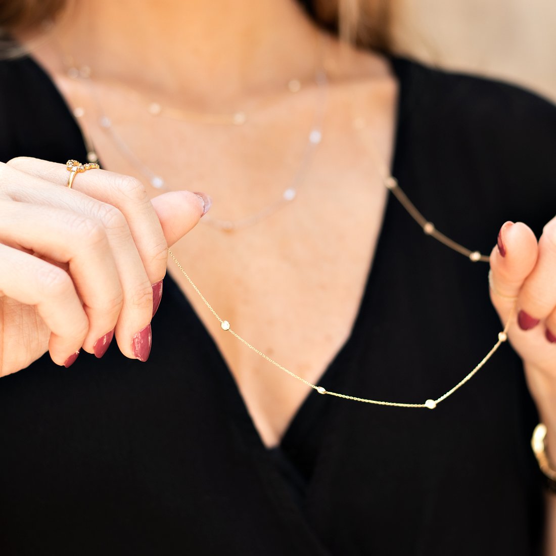 Colar Pastilhas Diamantes Longo