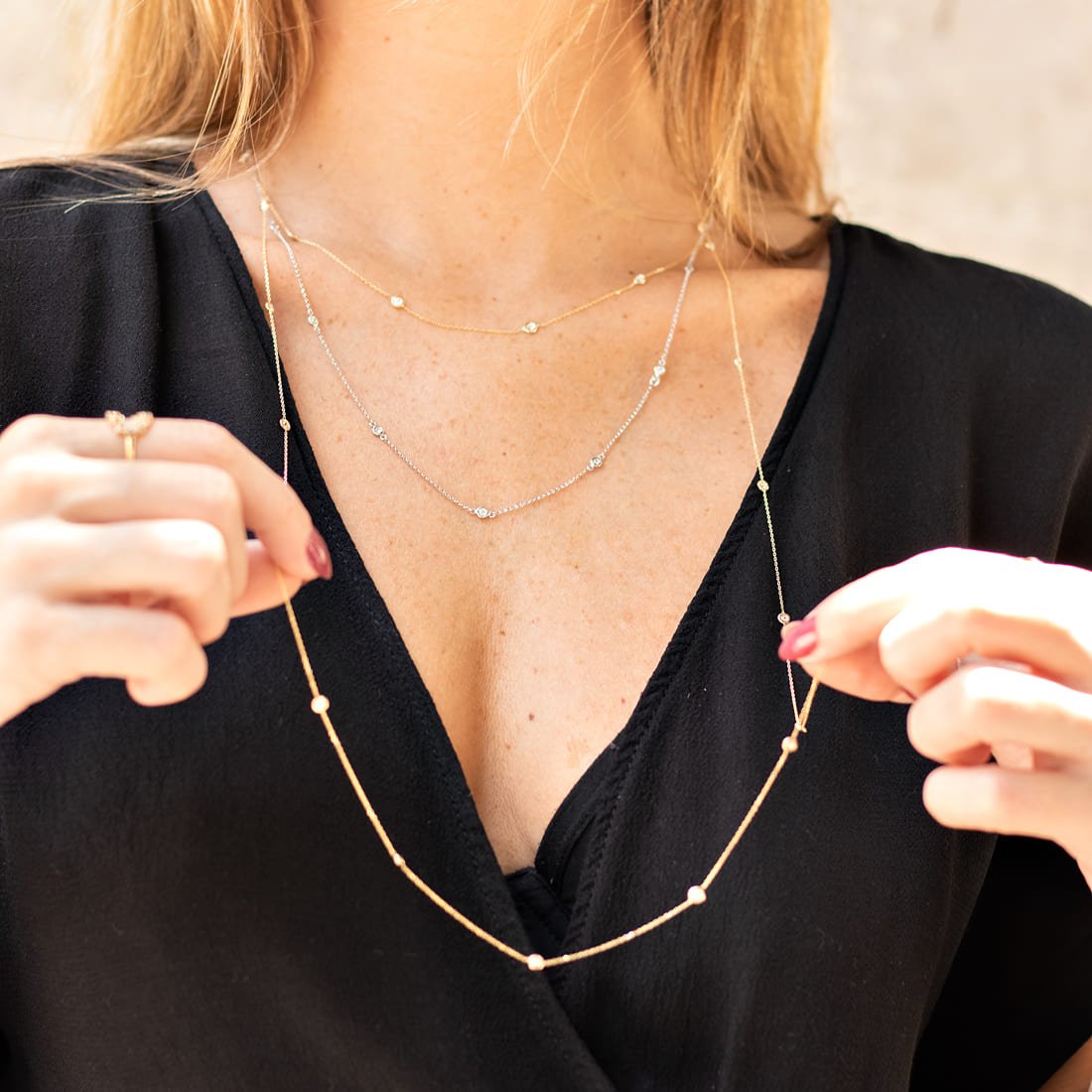 Colar Pastilhas Diamantes Longo