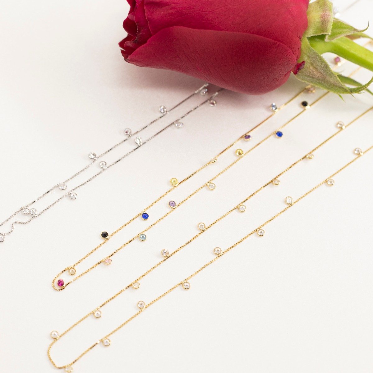 Colar Pastilhas Zircônia Ouro 18K