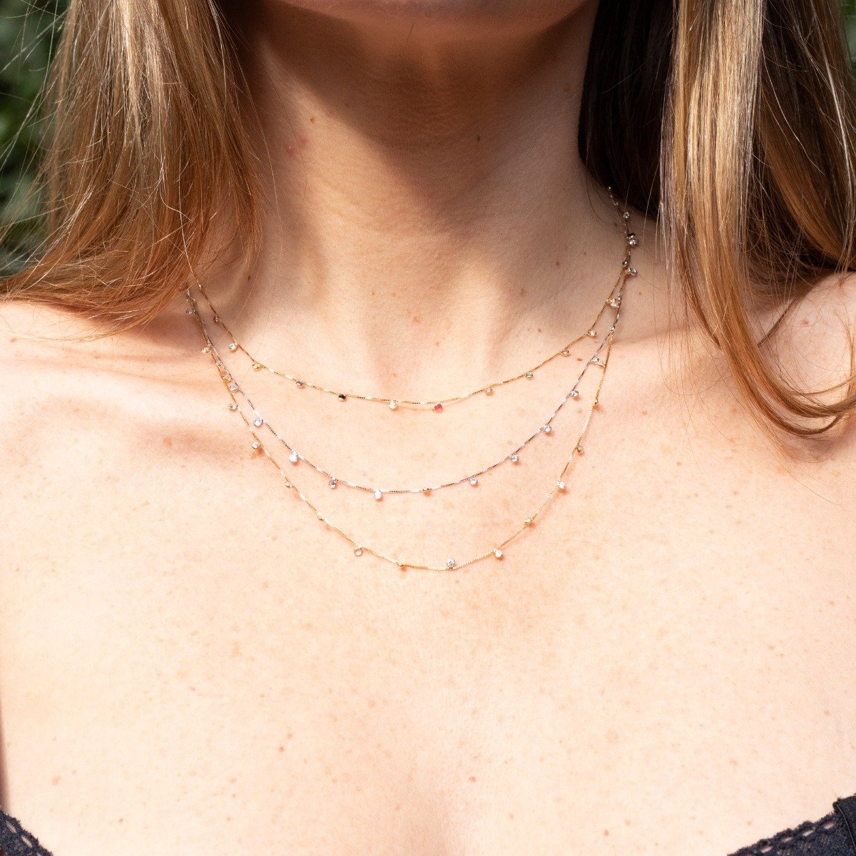 Colar Pastilhas Zircônia Ouro 18K