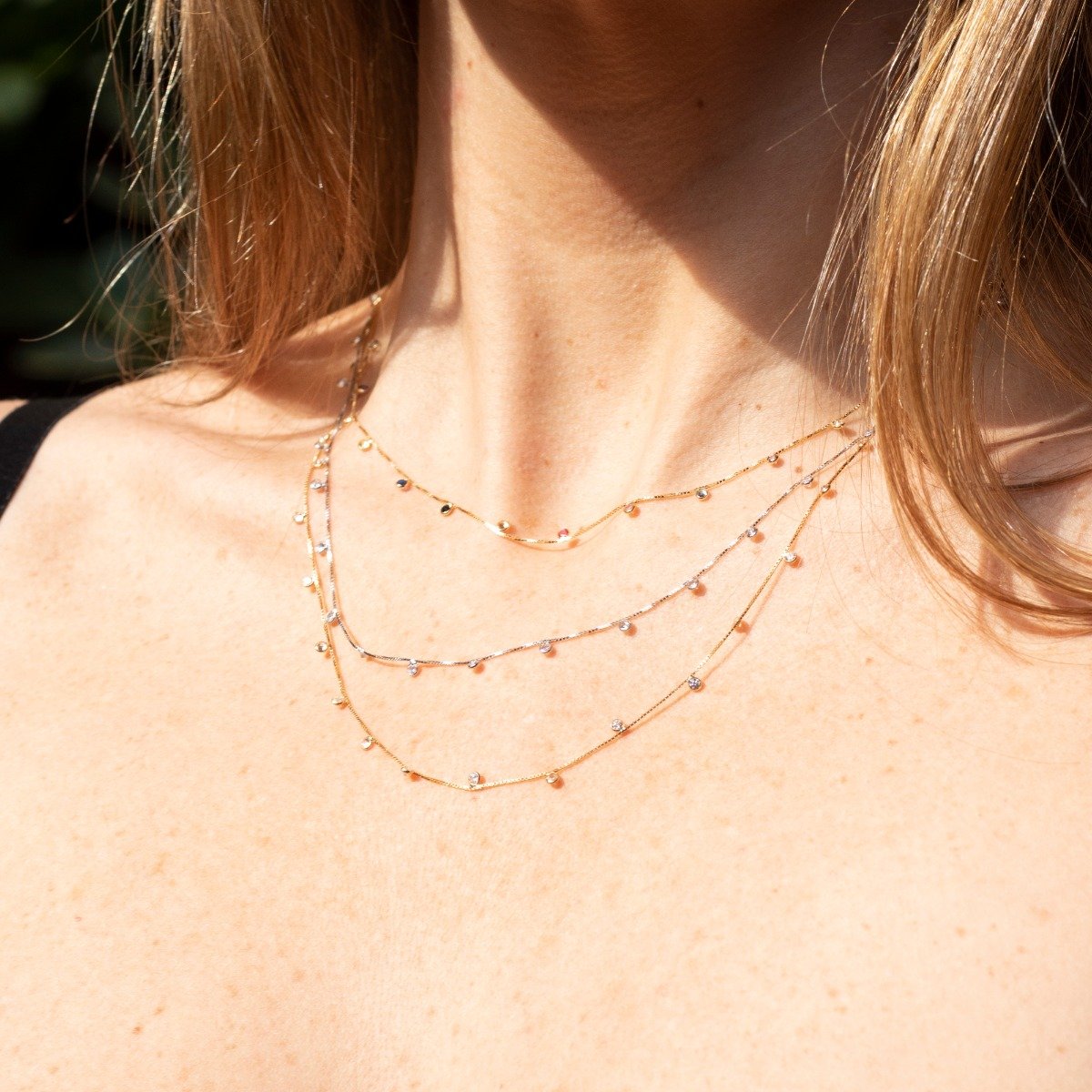 Colar Pastilhas Zircônia Ouro 18K