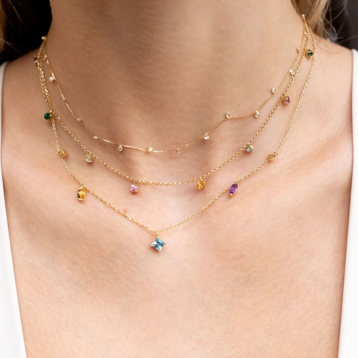Colar Pastilhas Zircônia Ouro 18K