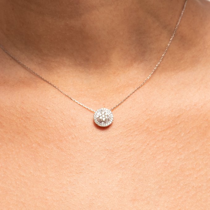 Colar Pingente Pizza Médio Diamantes