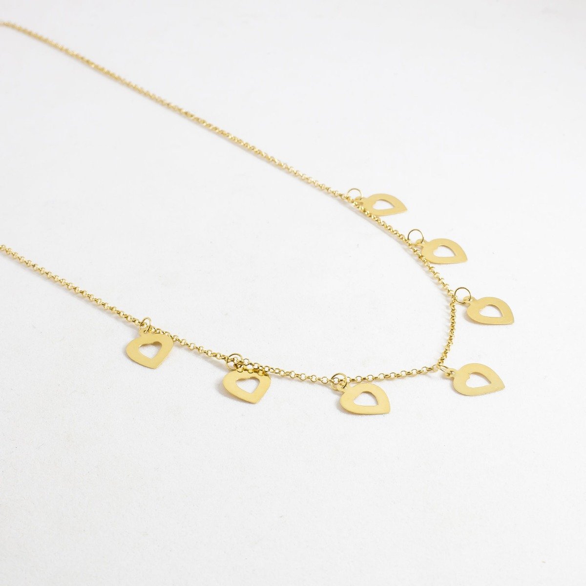 Colar Pingentes Corações Vazados Ouro 18K