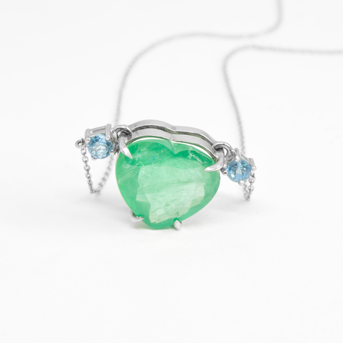 Colar Power Coração Esmeralda 15cts e Topázio Ouro 18k