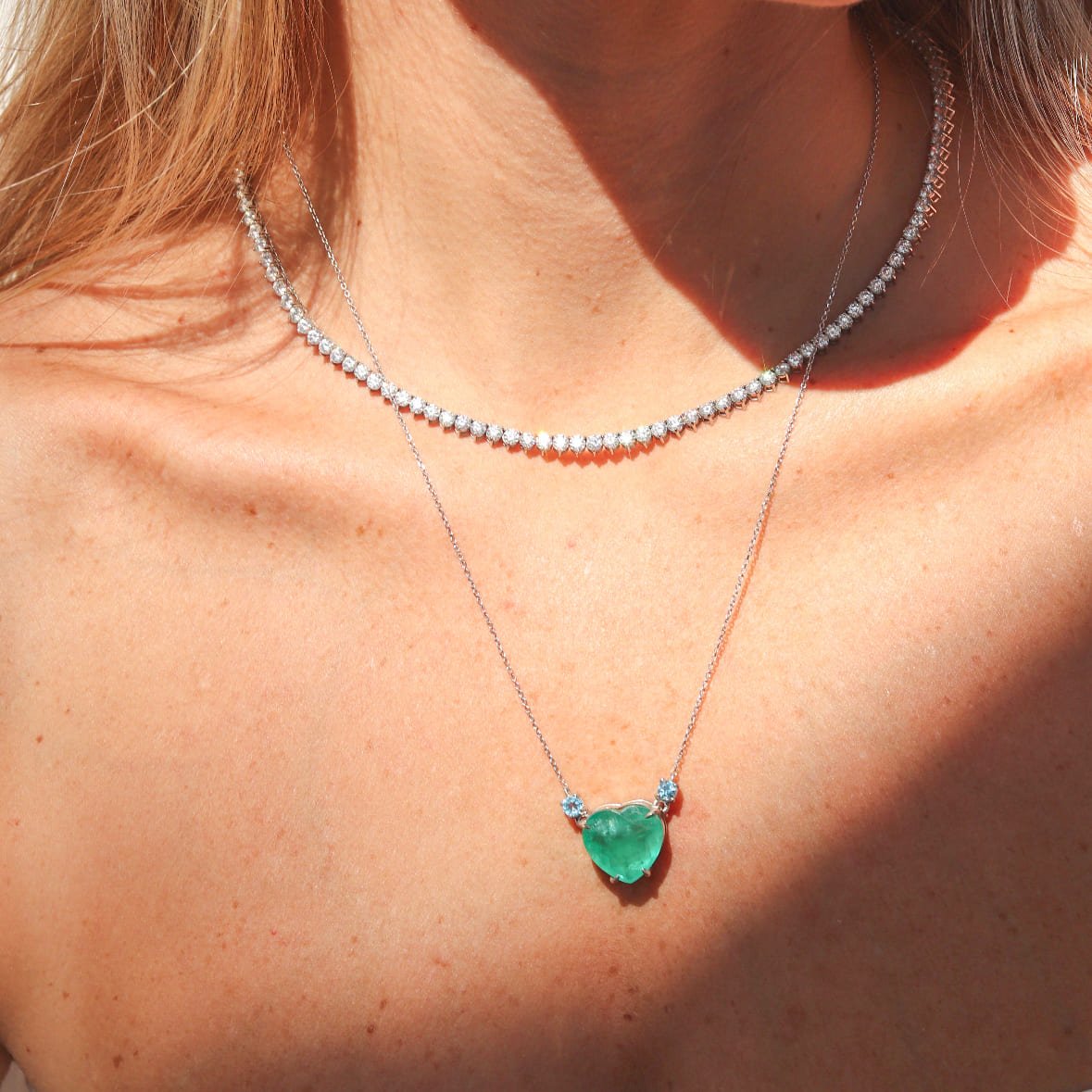 Colar Power Coração Esmeralda 15cts e Topázio Ouro 18k