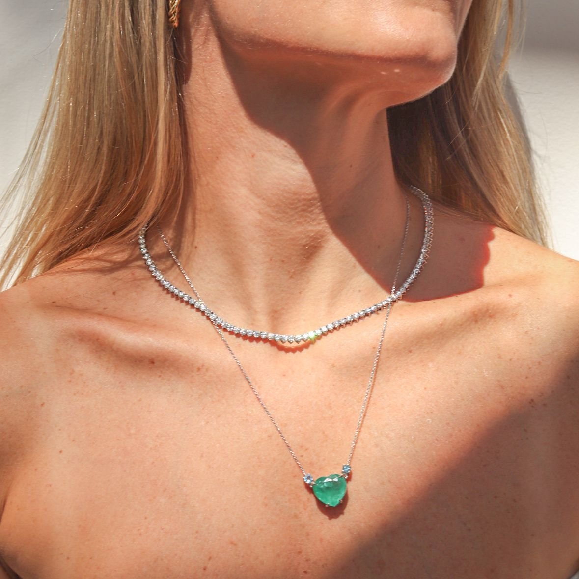 Colar Power Coração Esmeralda 15cts e Topázio Ouro 18k