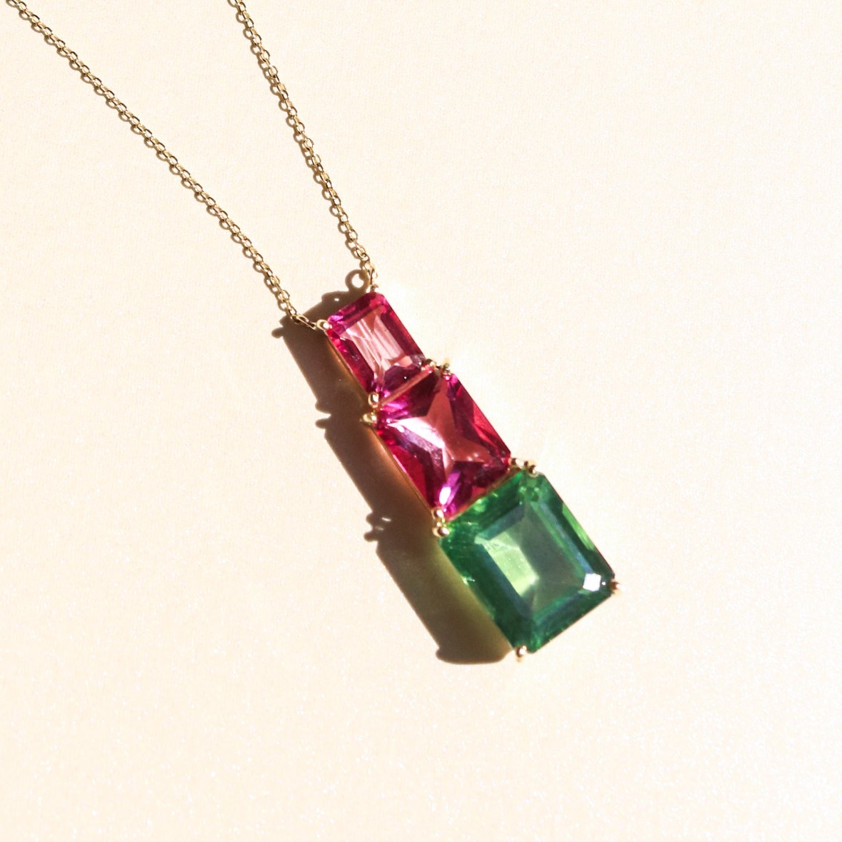 Colar Power Longo Topázio Rosa e Verde