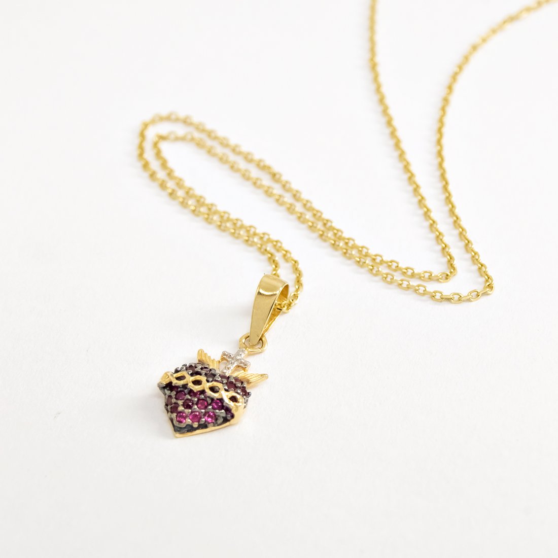 Colar Sagrado Coração Zircônias Rubi 18k
