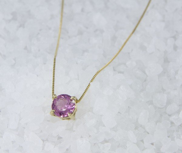 Colar Solitário Turmalina Rosa