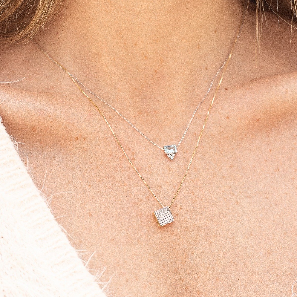 Colar Topázio Retangular Trilhon Diamantes 