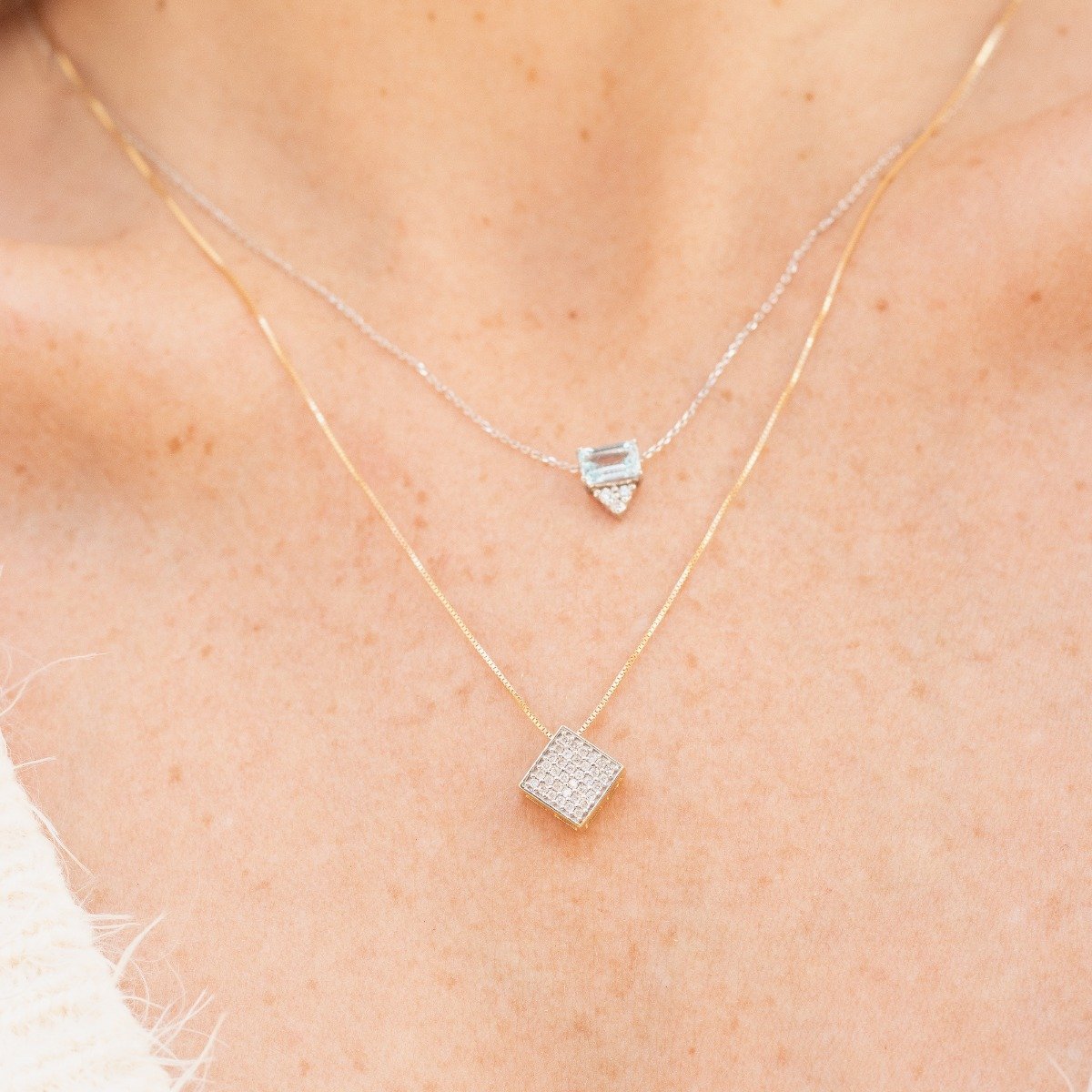 Colar Topázio Retangular Trilhon Diamantes 