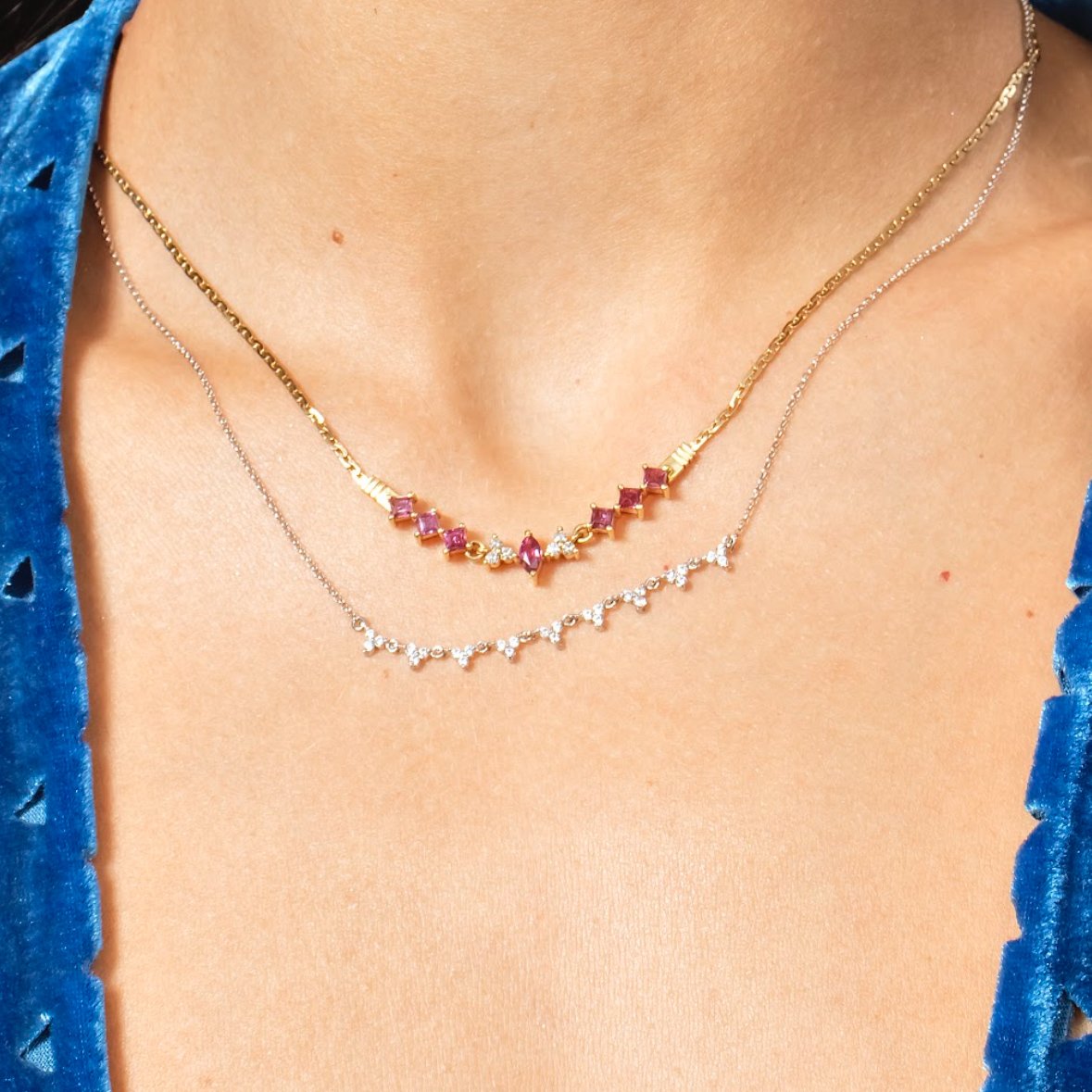 Colar Vintage Ingles Rubis e Diamantes