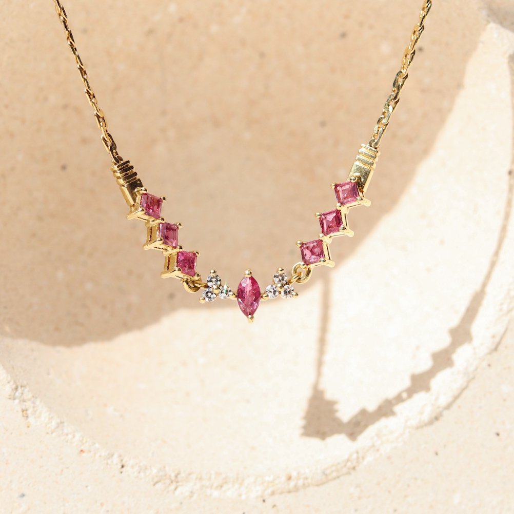 Colar Vintage Ingles Rubis e Diamantes