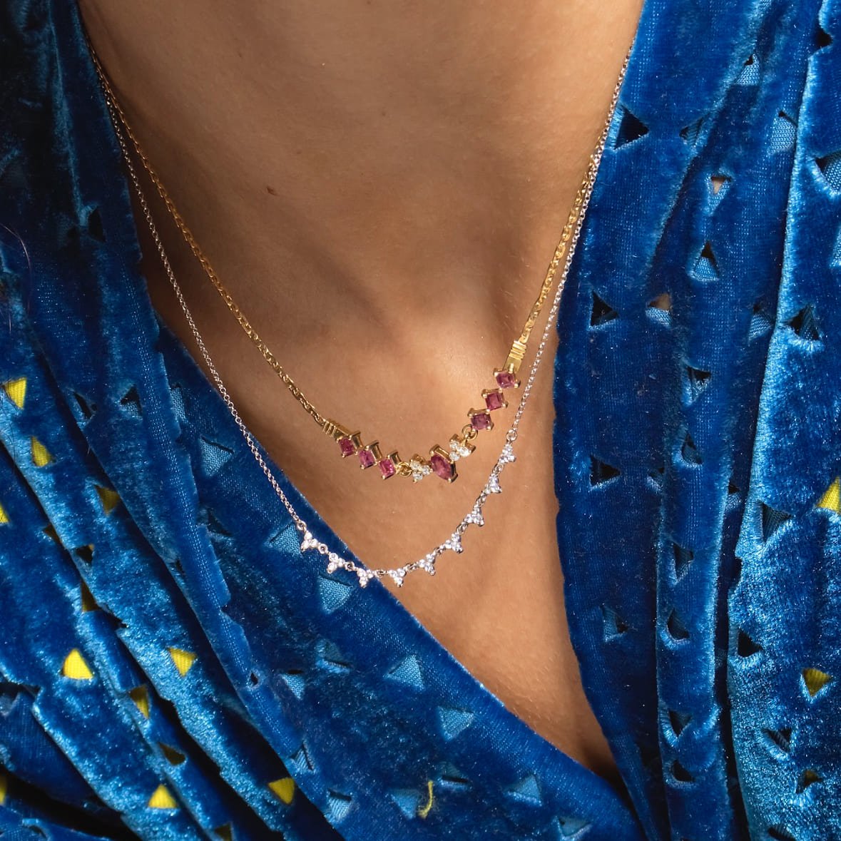 Colar Vintage Ingles Rubis e Diamantes