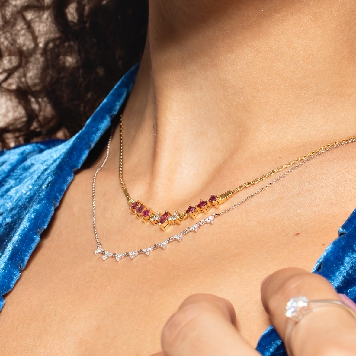 Colar Vintage Ingles Rubis e Diamantes
