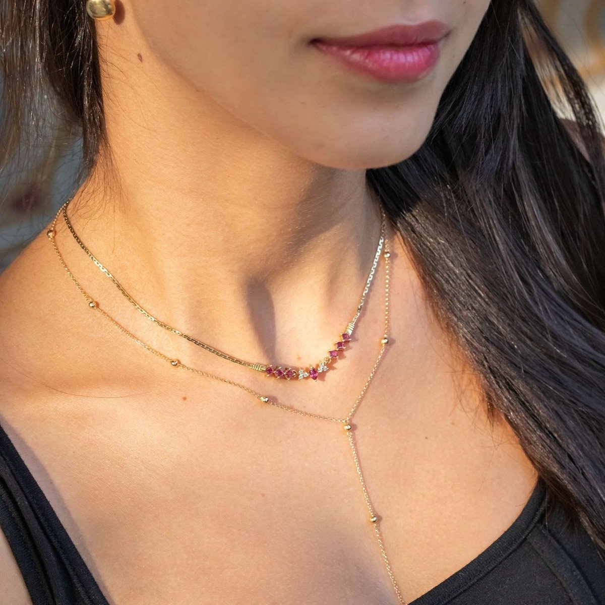 Colar Vintage Ingles Rubis e Diamantes