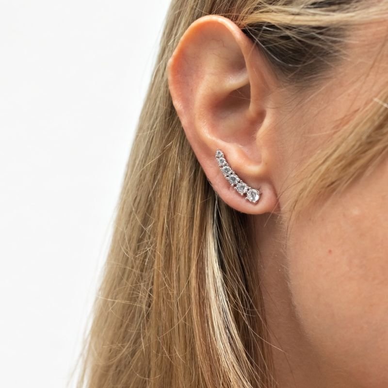 Earcuff Asa Cravejada Prata 925