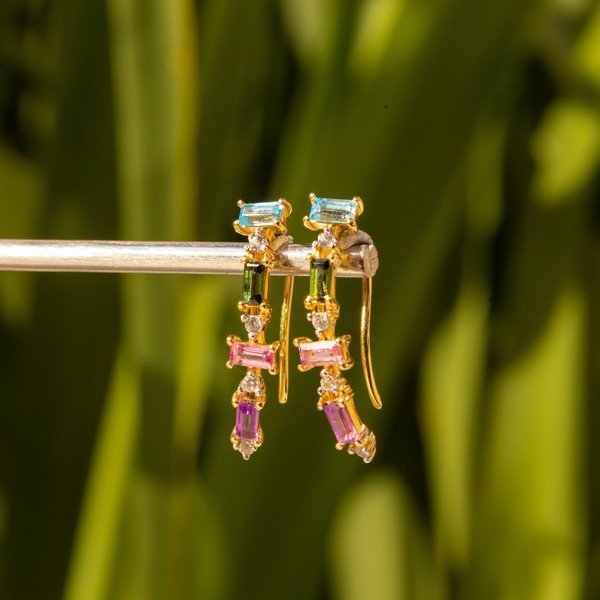 Earcuff Baguetes turmalinas coloridas