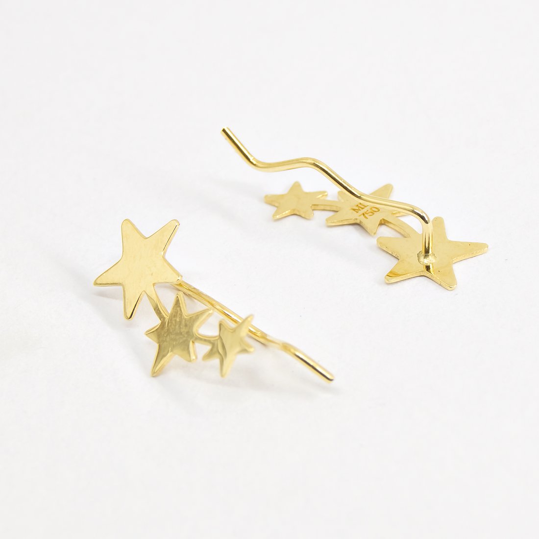 Earcuff Estrelas Degradê Ouro Liso 18k