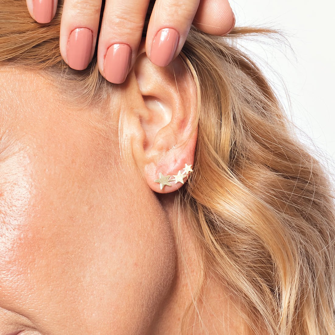 Earcuff Estrelas Degradê Ouro Liso 18k