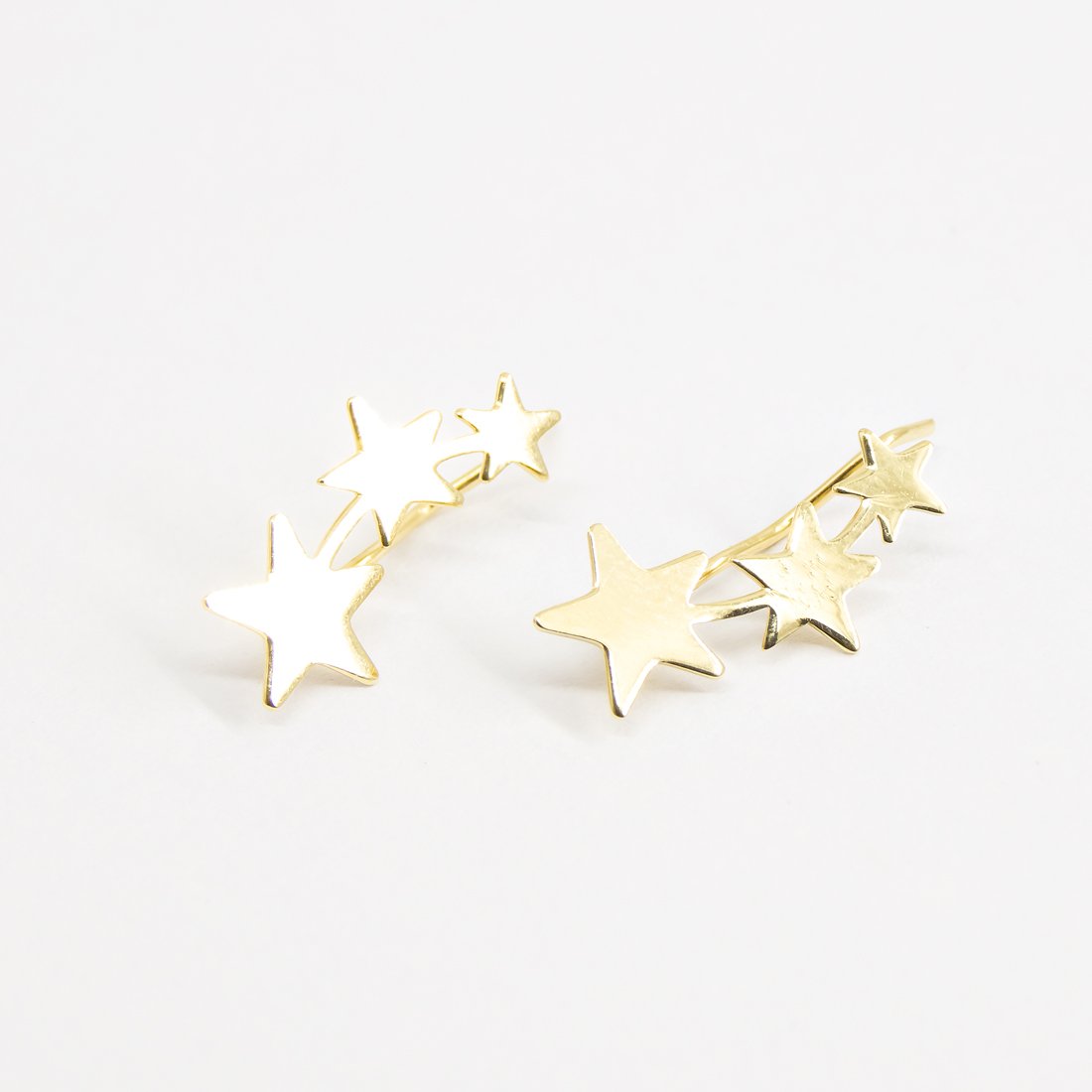 Earcuff Estrelas Degradê Ouro Liso 18k