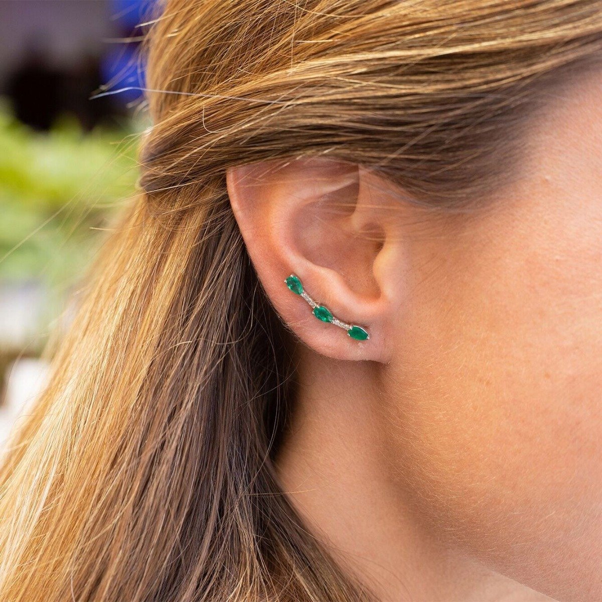 Earcuff Gotinhas Esmeraldas e Diamantes