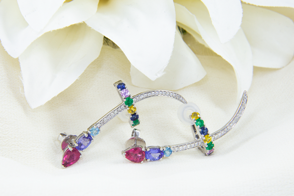 Earcuff Long Piercing Pedras Preciosas