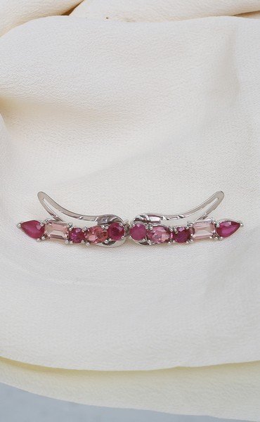 Earcuff Rubis e Turmalina Rosa 