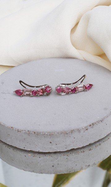 Earcuff Rubis e Turmalina Rosa 