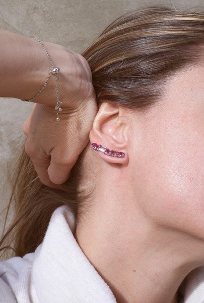 Earcuff Rubis e Turmalina Rosa 