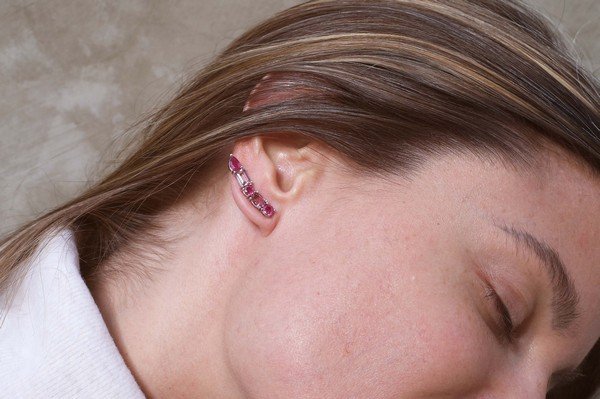 Earcuff Rubis e Turmalina Rosa 