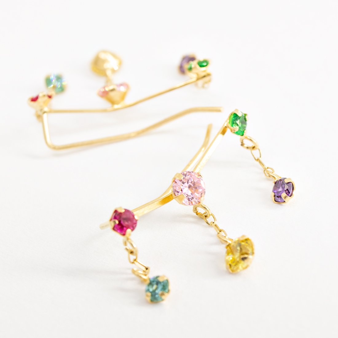 Earcuffs Fininhas Mystic Correntinhas Zircônias Coloridas