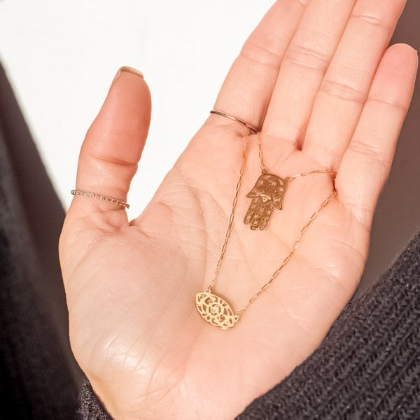 Escapulário Chamsá e Olho Diamante Ouro 18K