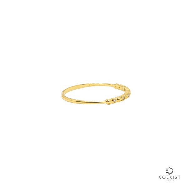 Meia Aliança Diamantes Brancos e Bolinhas Ouro 18K