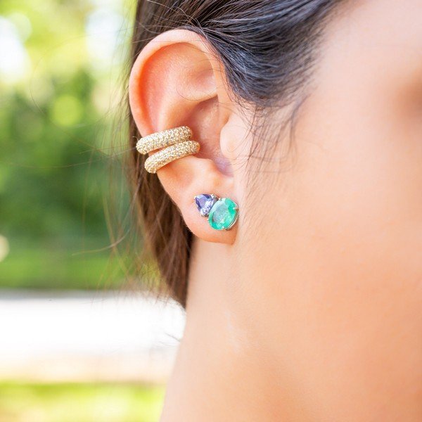 Piercing Argola Bombee Fina Cravejada Zircônias Prata 925 (peça unitária)