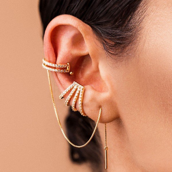 Piercing Pressão Amarelo Cordinha Cravejado em Zircônias Brancas Prata 925 (peça unitária)