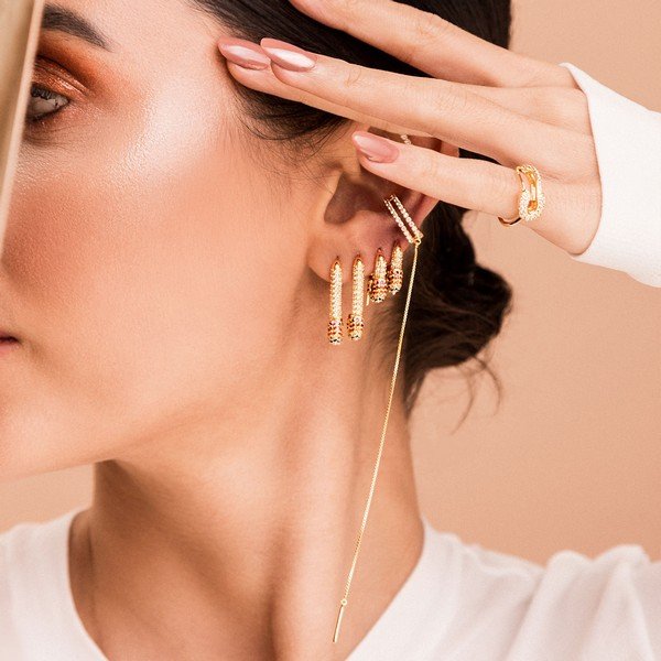 Piercing Pressão Branco Cordinha Cravejado em Zircônias Brancas Prata 925 (peça unitária)