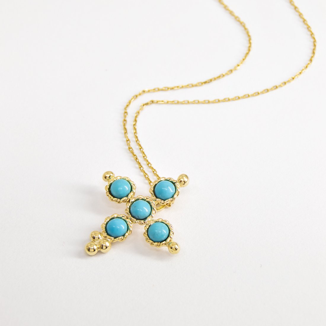 Pingente Cruz Cabochões Turquesa