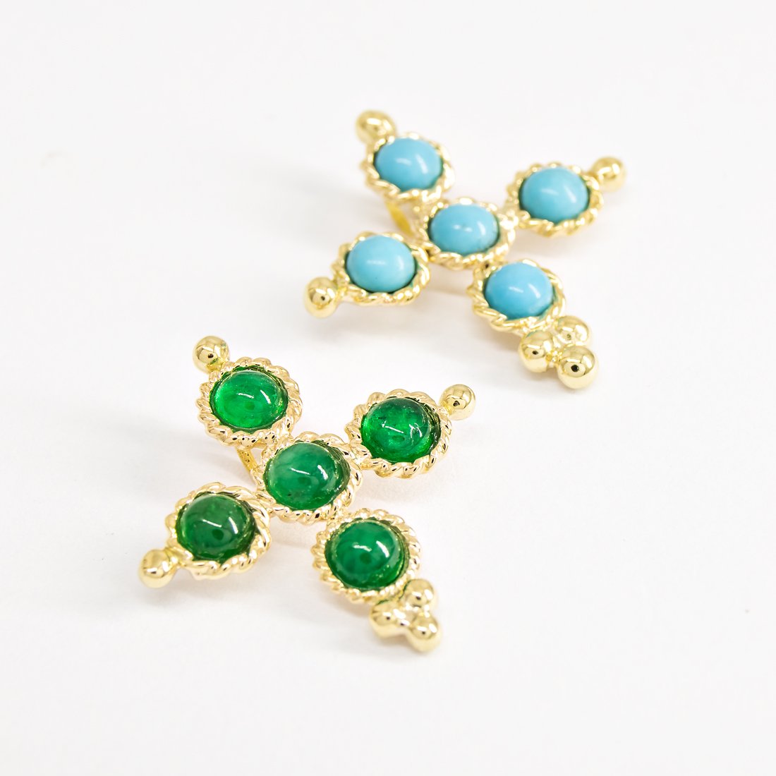 Pingente Cruz Cabochões Turquesa