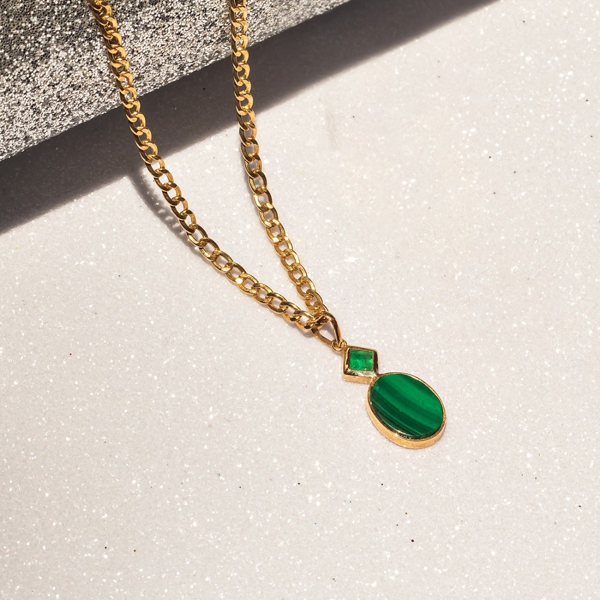 Pingente Malaquita Esmeralda Ouro 18k