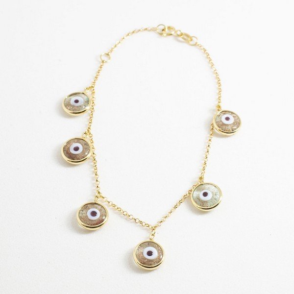 Pulseira 6 Olhinhos Gregos Dourados em Ouro 18K