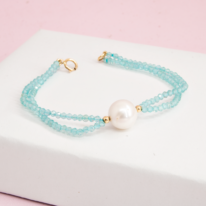 Pulseira Apatita Pérola Ouro 18K