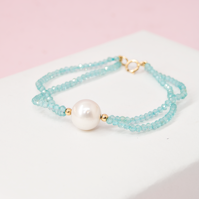 Pulseira Apatita Pérola Ouro 18K
