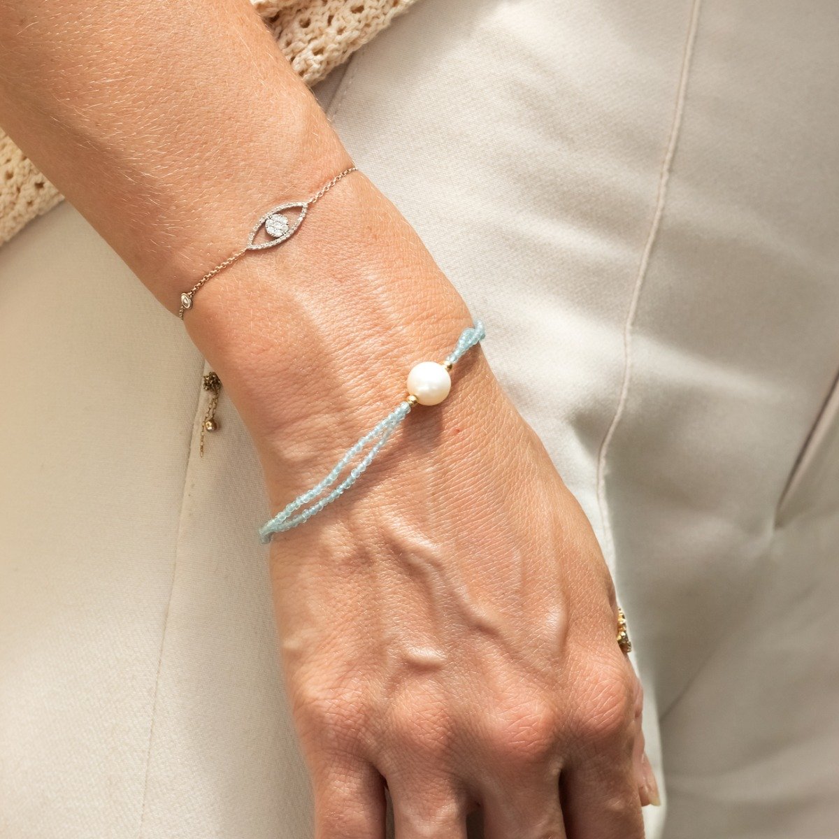 Pulseira Apatita Pérola Ouro 18K